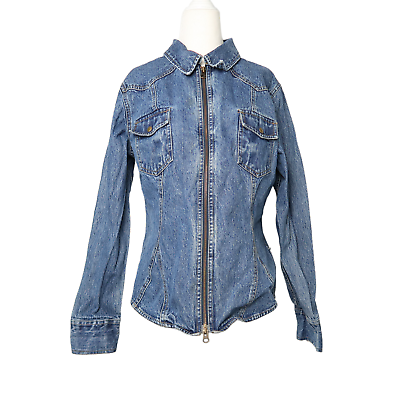 #ad Vintage 90s Arizona medium wash blue denim jean zip front jacket XL $36.00
