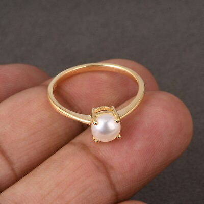#ad Genuine Round Pearl In Yellow Gold Plated Engagement Ring Jewelry Gift For Her $18.99