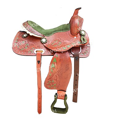 #ad Green Crystal amp; Seat Western Leather Barrel Horse Saddle Set Size 10quot; 18quot; $487.34