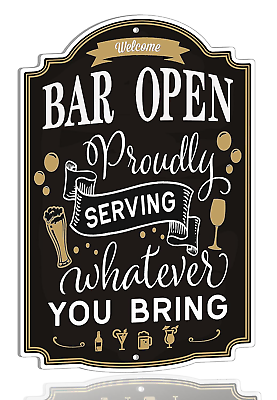 #ad Retro Signs Welcome Bar Open Proudly Serving Whatever You Bring Vintage Metal Si $9.99