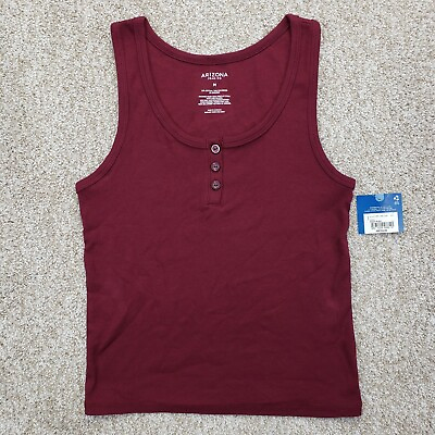 #ad NEW Arizona Medium Womens Henley Neck Tank Top Sleeveless Shirt Deep Ruby Red $17.99