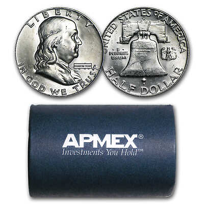 #ad 90% Silver Franklin Halves $10 20 Coin Roll BU $320.84
