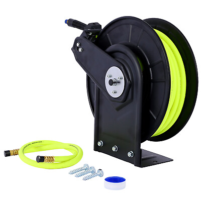 #ad #ad Retractable Air Hose Reel 3 8 Inch x 50 Ft Industrial Grade Rubber Hose 300 PSI $102.99