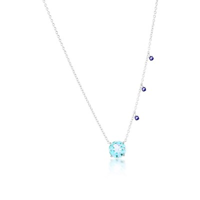#ad Sterling Silver 8MM Round Sky Blue Topaz amp; Small Iolite Necklace $93.00