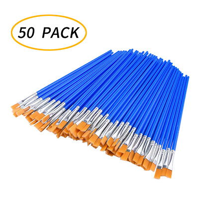 #ad 50 Pcs Flat Paint Brushes Small Brush Bulk for Detail Painting oo1£ $12.83