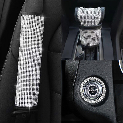 #ad 7Pcs Crystal Seat Belt Shift Gear Cover Start Engine Rings Car Interior Parts $14.35