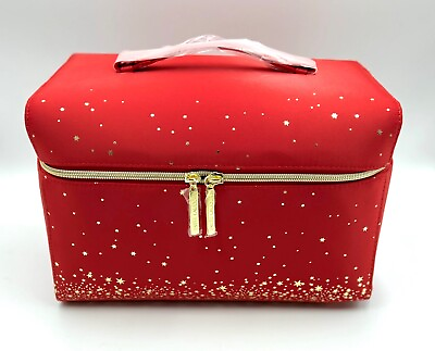 #ad #ad Estee Lauder Train Case Bag 2022 Limited Edition Red Gold Stars with Handle $10.99