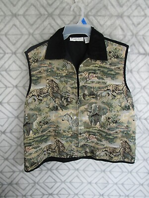 #ad Dressbarn Vest Size 3X Back Corduroy Front Animals Elephant Tiger Open Zipper $14.99