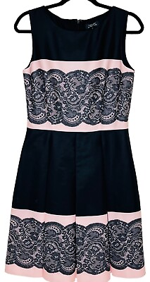 #ad Tahari ASL Black Pink Lace Print Flare Dress Sz 6 Sleeveless Career Cocktail $29.97