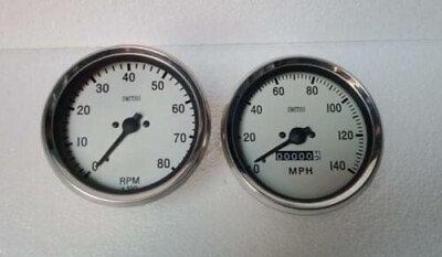 #ad Smiths Replica 100 mm Speedometer 140 MPH and Tachometer both clock wise White $33.96