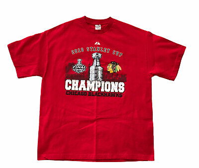#ad 2010 CHICAGO BLACKHAWKS Hockey Stanley Cup Champions Mens XL Red T Shirt NHL $9.95