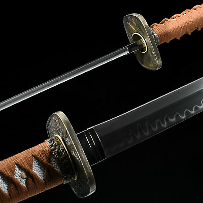 #ad Japanese Katana Samurai Sword T10 Carbon Steel Clay Tempered Full Tang Sharp $202.74