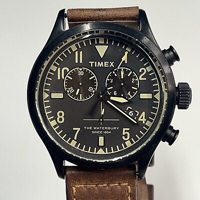 #ad Timex Men#x27;s TW2R13100 The Waterbury Watch Black Brown Leather Strap WORKS $74.99
