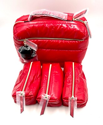 #ad #ad Estee Lauder Fluffy Train Case Bag 3 Little Bags with Handle Red $13.90