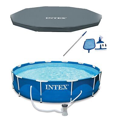 #ad INTEX 12#x27; x 30quot; Metal Frame Above Ground Pool Filter Cover amp; Maintenance Kit $181.99