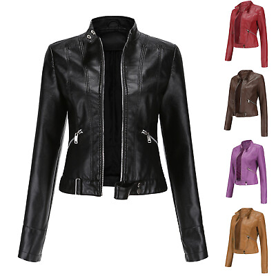 #ad New Women#x27;s Black Slim Fit Biker Style Moto Real Leather Jacket US $53.09