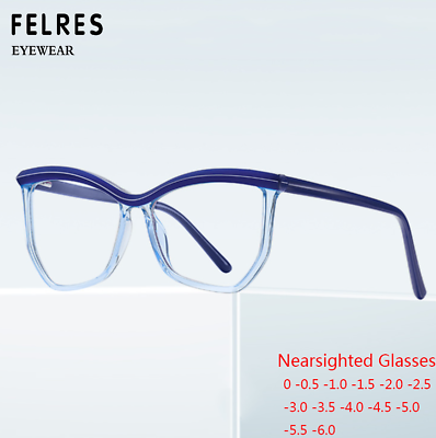 #ad Women Cat Eye Blue Light Blocking Myopia Nearsighted Glasses Full Frame Glasses $7.27