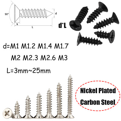 #ad M1 M3 Phillips Countersunk Flat Head Self tapping Screws Nickel Plated 3mm 25mm AU $2.49