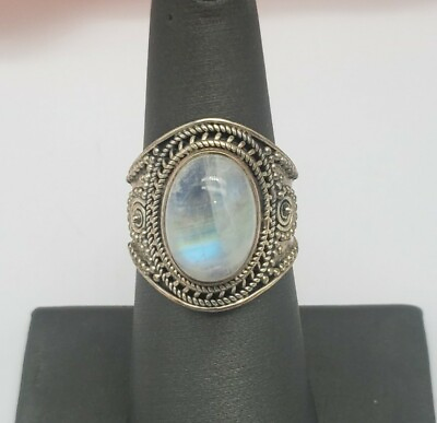 #ad GORGEOUS NATURAL STONE INDIA STERLING SILVER AND MOONSTONE RING SIZE 7.25 $49.99