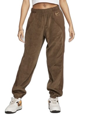 #ad Nike Air Cord Fleece Pants Women#x27;s Size L High Rise Brown DQ6926 259 C6 $49.50