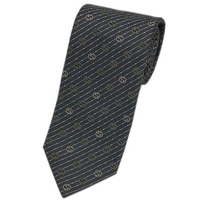 #ad GUCCI authentic necktie jacquard design double G stripe black width 8cm silk $255.28