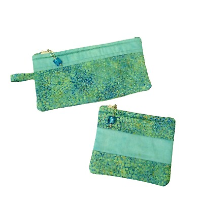 #ad Set of 2 Aqua Handmade Zippered Lined Cosmetic Organizer Coin Bag Purse Pouch $19.99