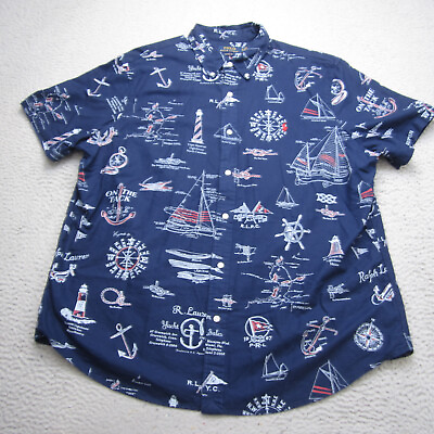 #ad Polo Ralph Lauren Shirt Men 2XL Blue Button Up Nautical Lighthouse Anchor AOP $49.99