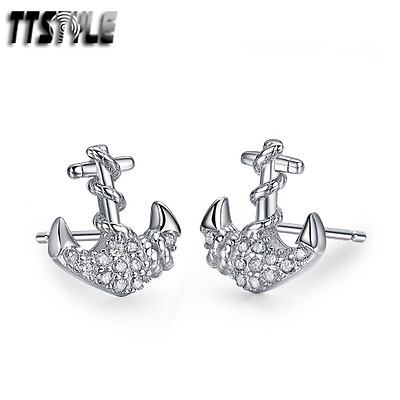 #ad TTStyle RHODIUM 925 Sterling Silver Anchor Earrings A Pair NEW AU $19.99