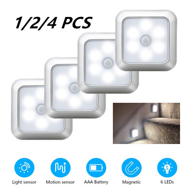 #ad 1 2 4Pcs Smart Wireless Motion Sensor LED Night Light Cabinet Closet Stair Lamp $11.40