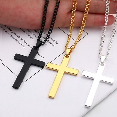 #ad Cross Pendant Necklace Men Women Chain Unisex Stainless Steel Jewelry Gift $2.99
