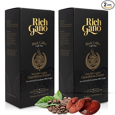 #ad 2 Boxes RICH GANO Gold Black Coffee Premium Gourmet Ganoderma Mushroom $37.99
