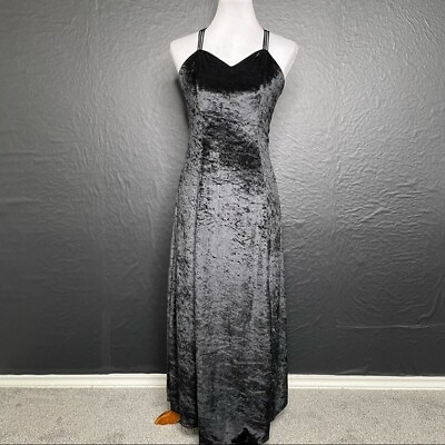 #ad Next Left dress womens size 0 black crushed velvet sweetheart neck full length $24.99