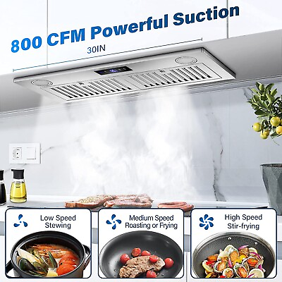 #ad 30 in Insert Range Hood 800CFM Built in Vent Stainless Steel 3 Speed Touch Panel $145.99