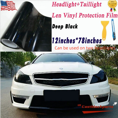 #ad 12quot;x78quot; Gloss Dark Black Smoke Headlight Taillight Fog Light Tint Film Vinyl $6.98