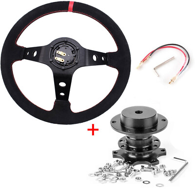 #ad P14quot;350mm Racing Suede Leather Steering Wheel With Horn ButtonQuick Release Kit $57.95