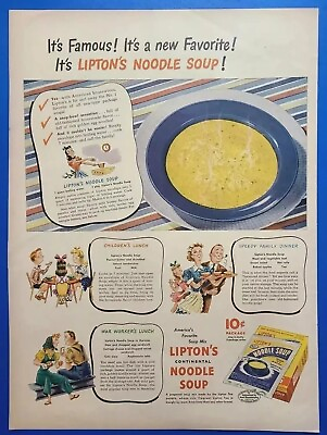 #ad 1944 Lipton#x27;s Continental Noodle Soup It#x27;s Famous Vtg 1940#x27;s Magazine Print Ad $6.55