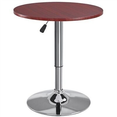 #ad Height Adjustable Bar Table Pub Round Table with 360 Swivel Tabletop Mahogany $54.56