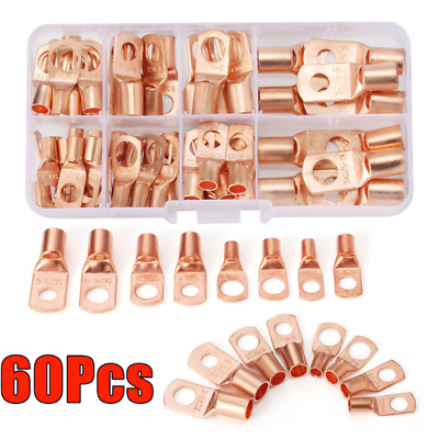 #ad 60PCS Battery Lugs Terminal Ring Connector Bare Copper Wire Gauge SC6 25 Kit $7.89