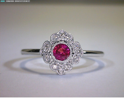 #ad 14K WHITE GOLD RING 0.25 ct. NATURAL RUBY 0.07ctw DIAMONDS $411.75