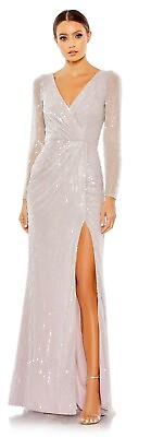 #ad Mac Duggal Silver Sequin Wrap Evening Gown Size 4 $215.00