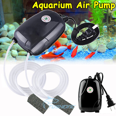 Aquarium Fish Tank Silent Air Pump 2 Outlet Powerful Hydroponic Oxygen Aerator $17.49