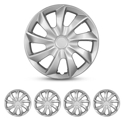 #ad 14quot; Set of 4 Silver Wheel Covers Snap On Full Hub Caps fit R14 Tire amp; Steel Rim $41.99
