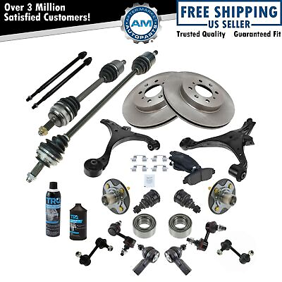 #ad 23pc Steering Suspension amp; Brake Kit Control Arms Axles Tie Rods Pads Rotors $487.24
