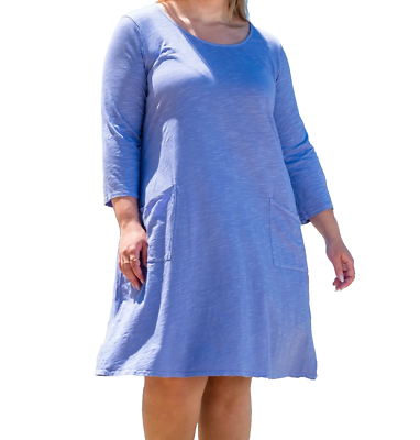 #ad FRESH PRODUCE 2X Peri BLUE $69 DALIA Jersey COTTON POCKETS 3 4 Dress NWT 2X $48.30