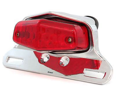 #ad Lucas Style LED Motorcycle Tail Light Assembly Chrome w Red Lens $29.95