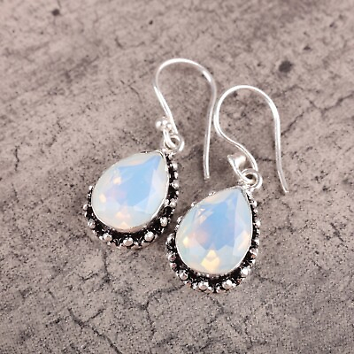#ad Natural Milky Opal Gemstone 925 Sterling Silver Drop Dangle Earrings For Women $13.95