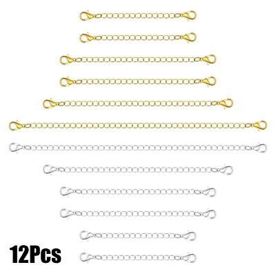 #ad 12pcs Stainless Steel Necklace Bracelet Extender Chain Extenders Silver Gold $6.74