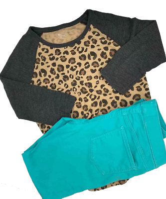 #ad #ad Lot of Two Girls Clothing 10 12 Cherokee Leopard Top So Leggings SZ 12 Teal $11.37