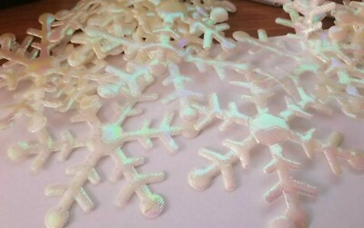 #ad CraftbuddyUS 20 pcs x 3.5inch White Iridescent Fabric Christmas Snowflakes Motif $7.25
