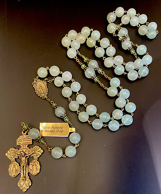 #ad Semi Precious Green Aventurine 10mm Stone 28” Rosary Pardon Crucifix w Tag $79.99